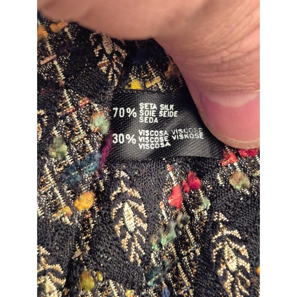 Tino Cosma Tom James Mens Silk Blend Leaf Jacquard Multi Color Tufted Tie Italy